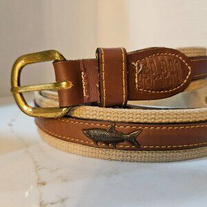 Zep-Pro Mens Belt Brass Buckle Brown Leather Accents & Fish Design 44 Inch Made
